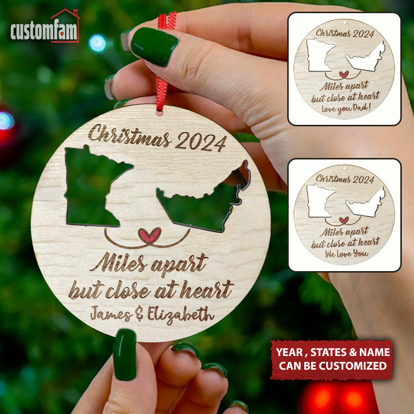 Miles Apart But Close At Heart Personalized Christmas Ornaments, Christmas Gift For Couple