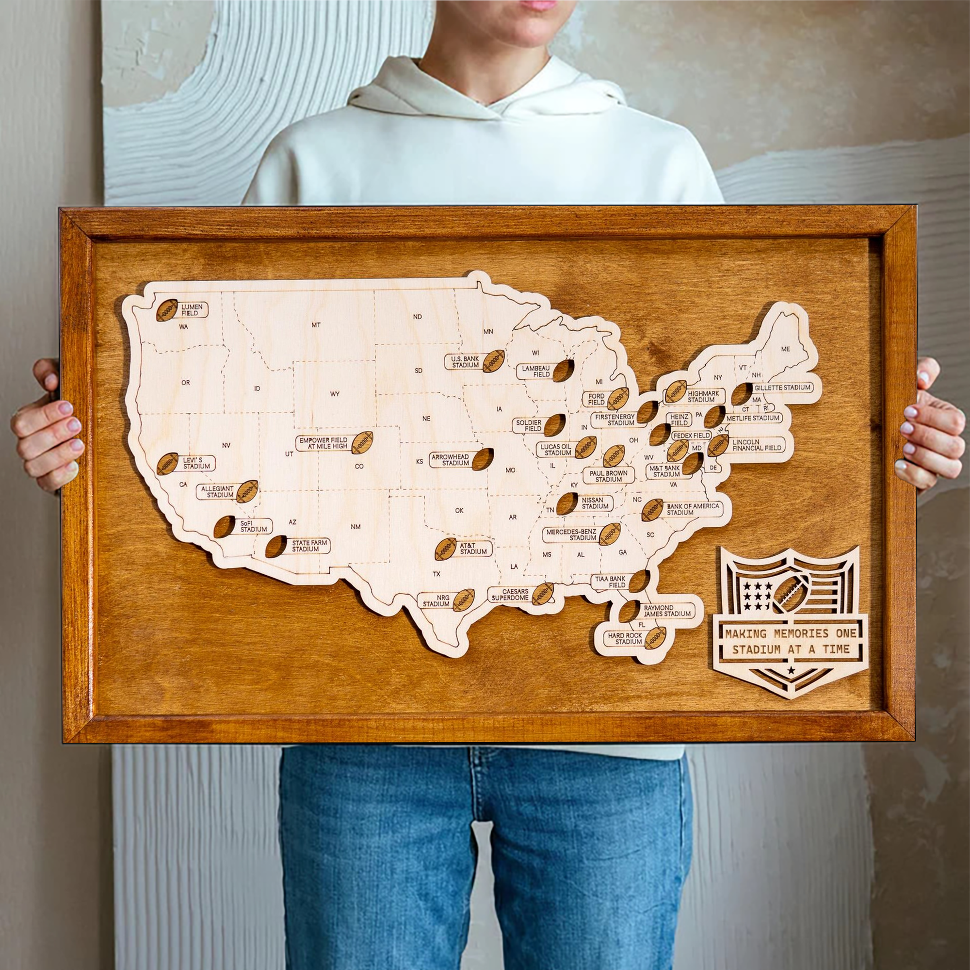 Personalized Football Stadium Tracker Board, Football Stadium Map, Gift For Football Fans