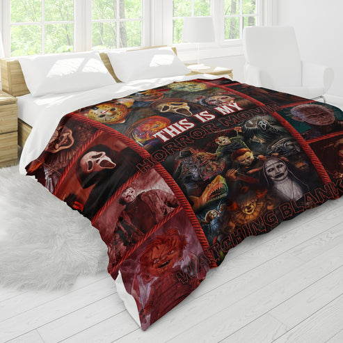 Halloween This Is My Horror Movie Watching Quilt Blanket, Horror Movie