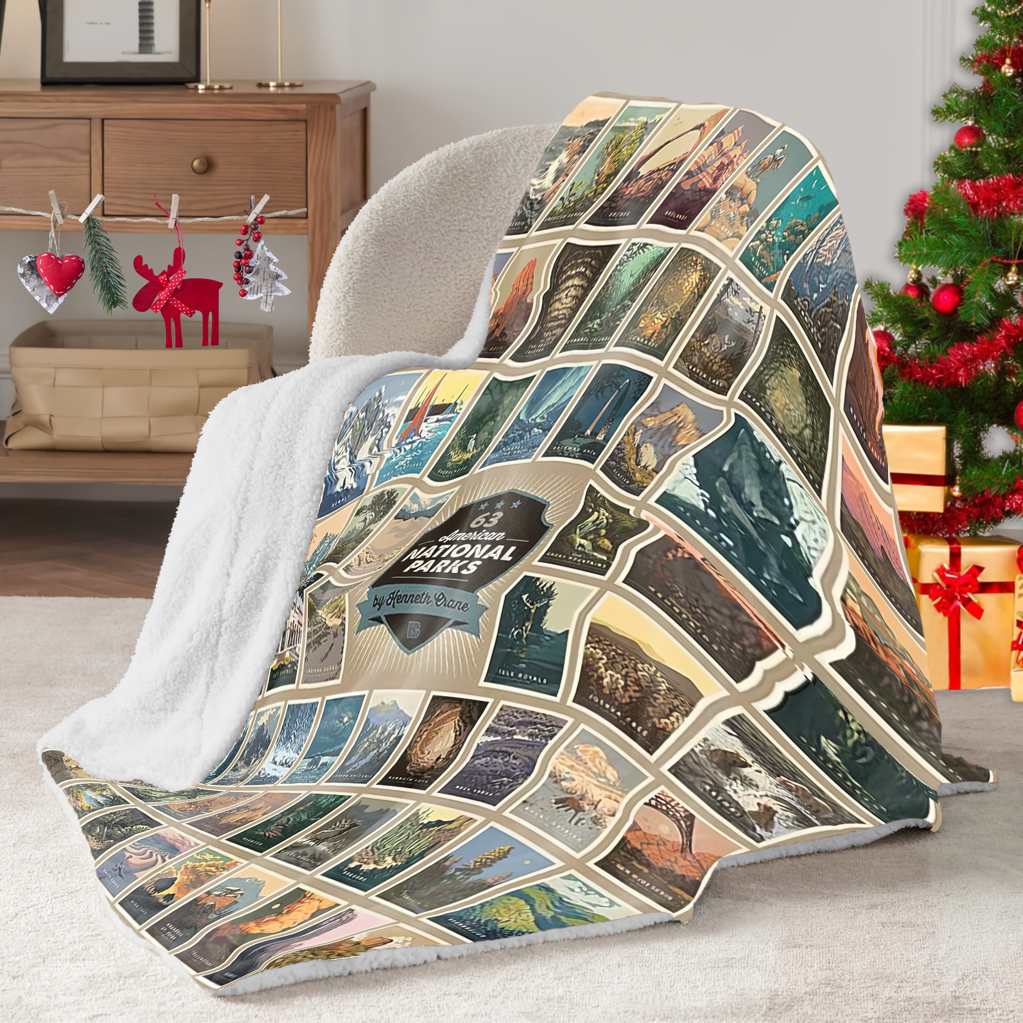 63 American National Park Sherpa Blanket, Gifts For National Park Lovers, Outdoor Blanket