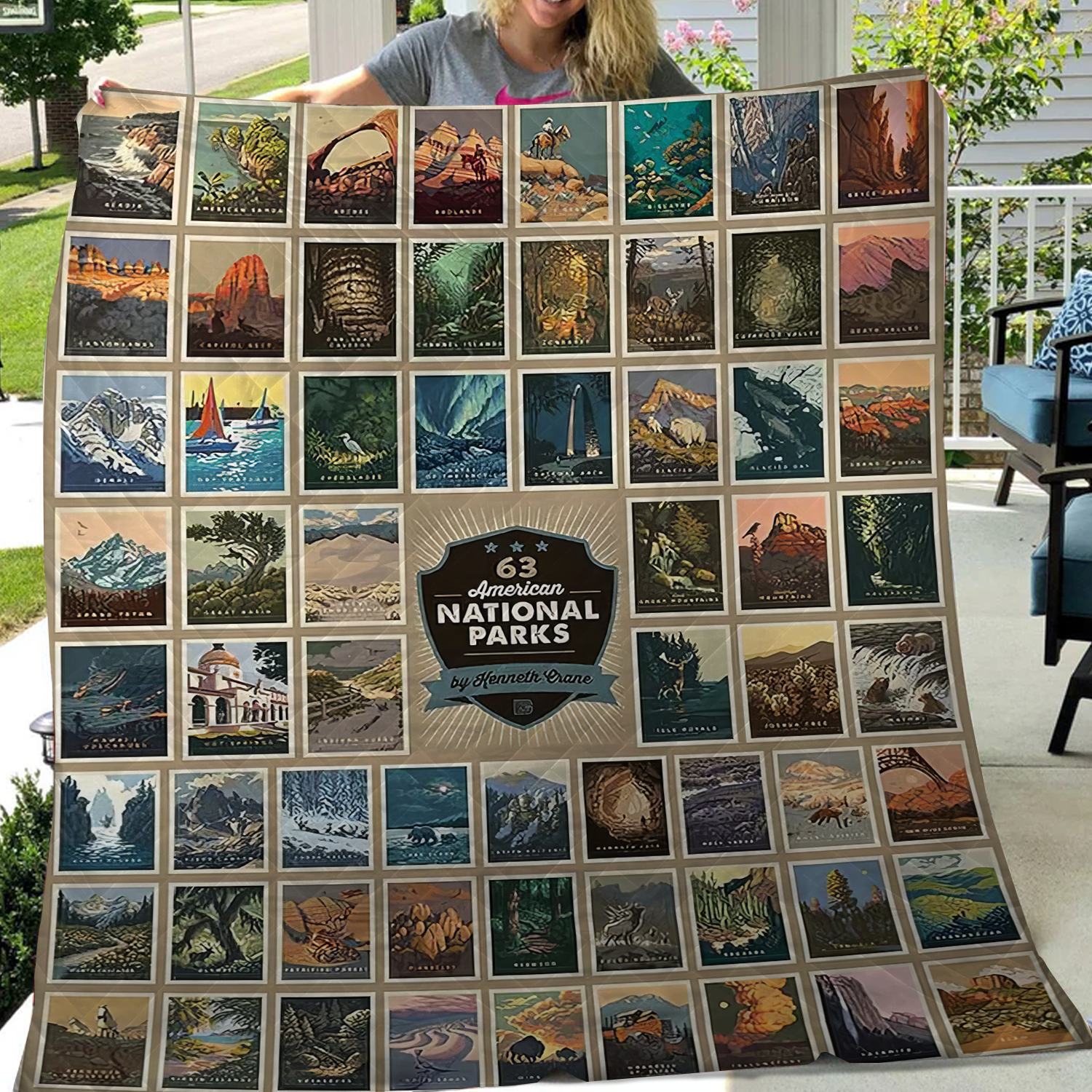 63 American National Park Quilt Blanket, Gifts For National Park Lovers, Outdoor Blanket