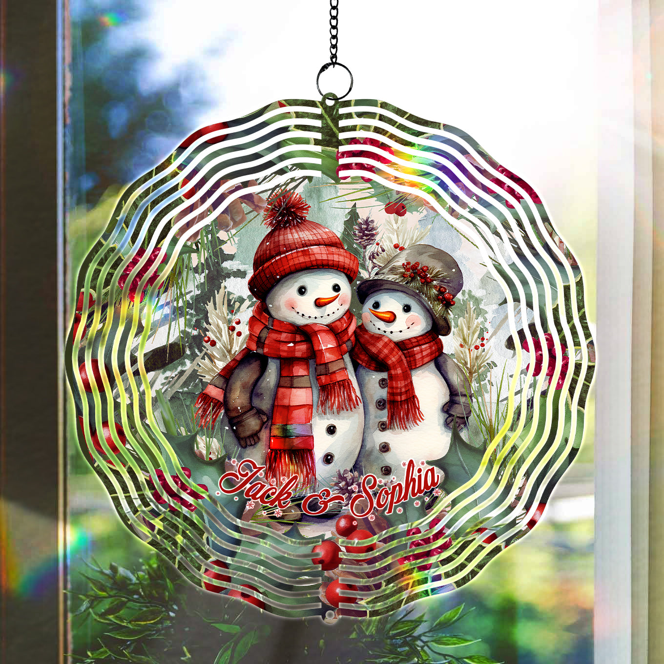 Custom Name Snowman Christmas Double Sided Metal Wind Spinner, Yard Art, Garden Decor