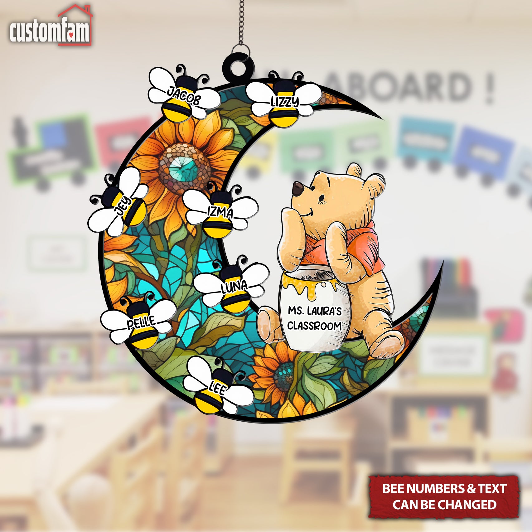 Personalized Bear And Bee Teacher Appreciation Suncatcher Sign, Classroom Decor, Back To School Gift