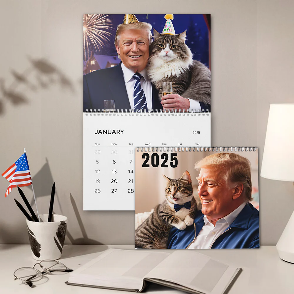 Trump2025 Wall Calendar, 47th US President Photo Calendar, Trump Cat Lover Gift, Political Calendar