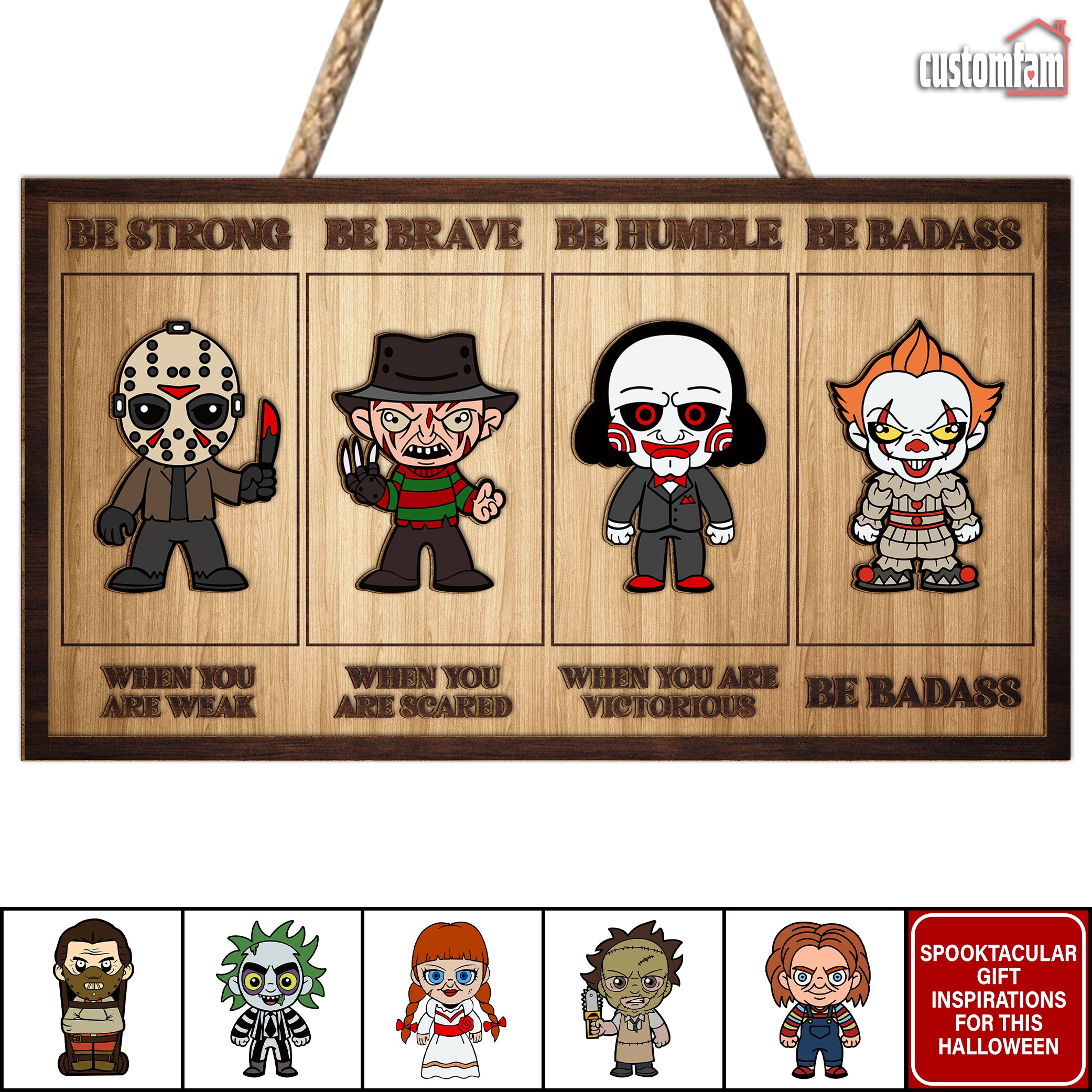 Custom Horror Movie Characters 2 Layered Frame Wood Sign, Halloween Decor