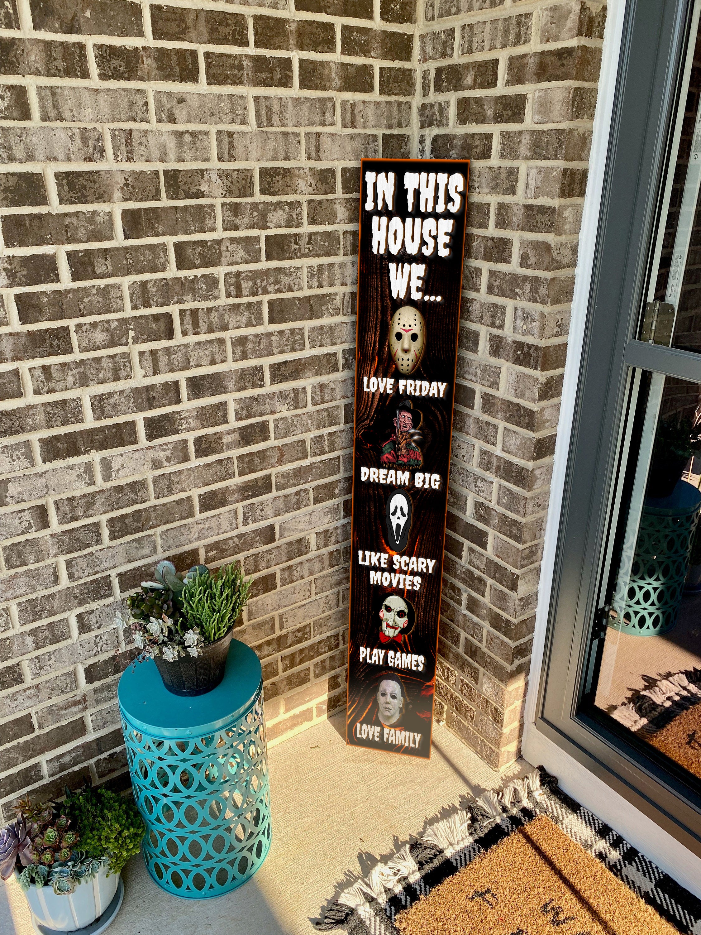 In This House We Vertical 2 Layered Wooden Front Porch Welcome Sign, Halloween Decor