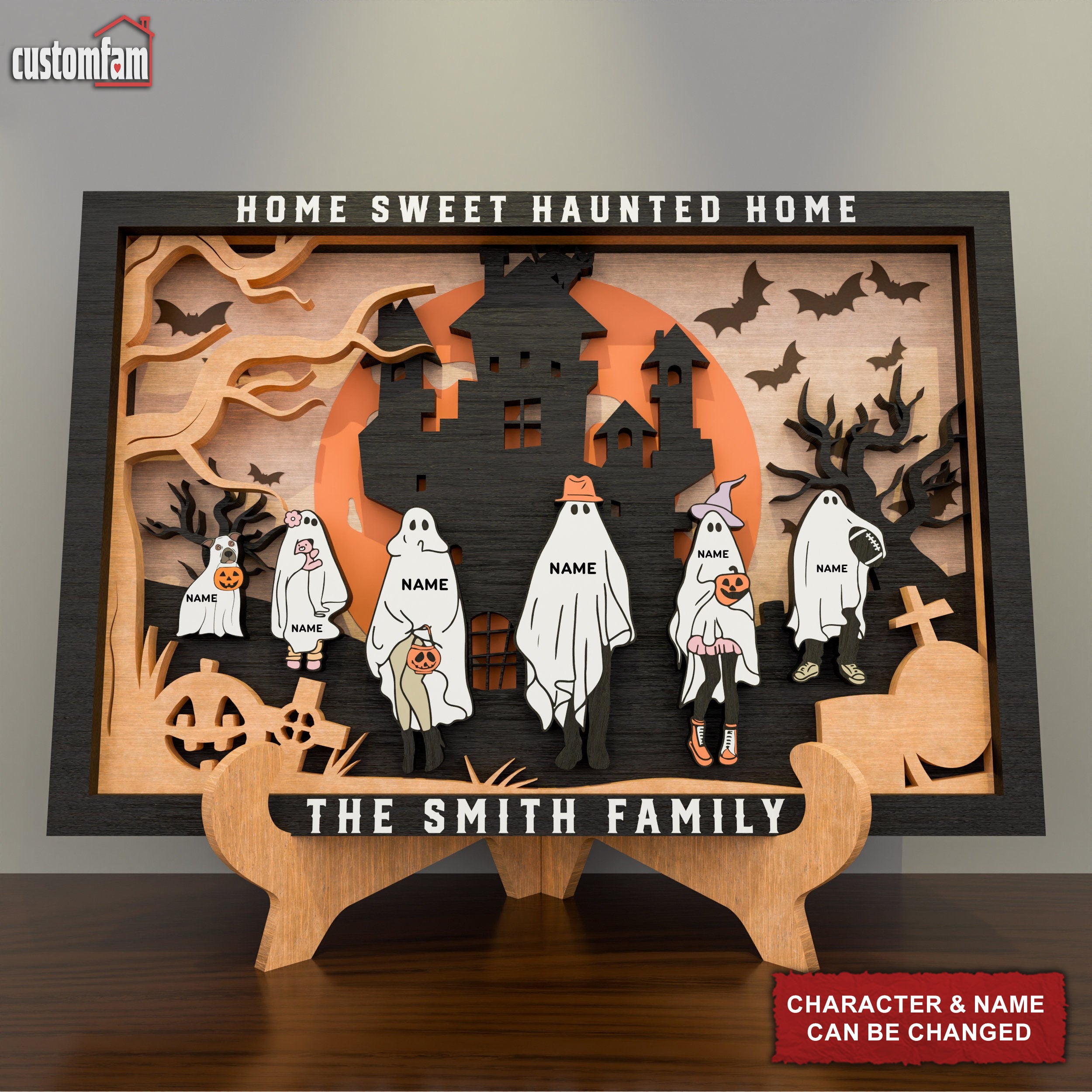 Home Sweet Haunted Home Personalized 2 Layered Wooden Sign, Family Gift, Halloween Decor