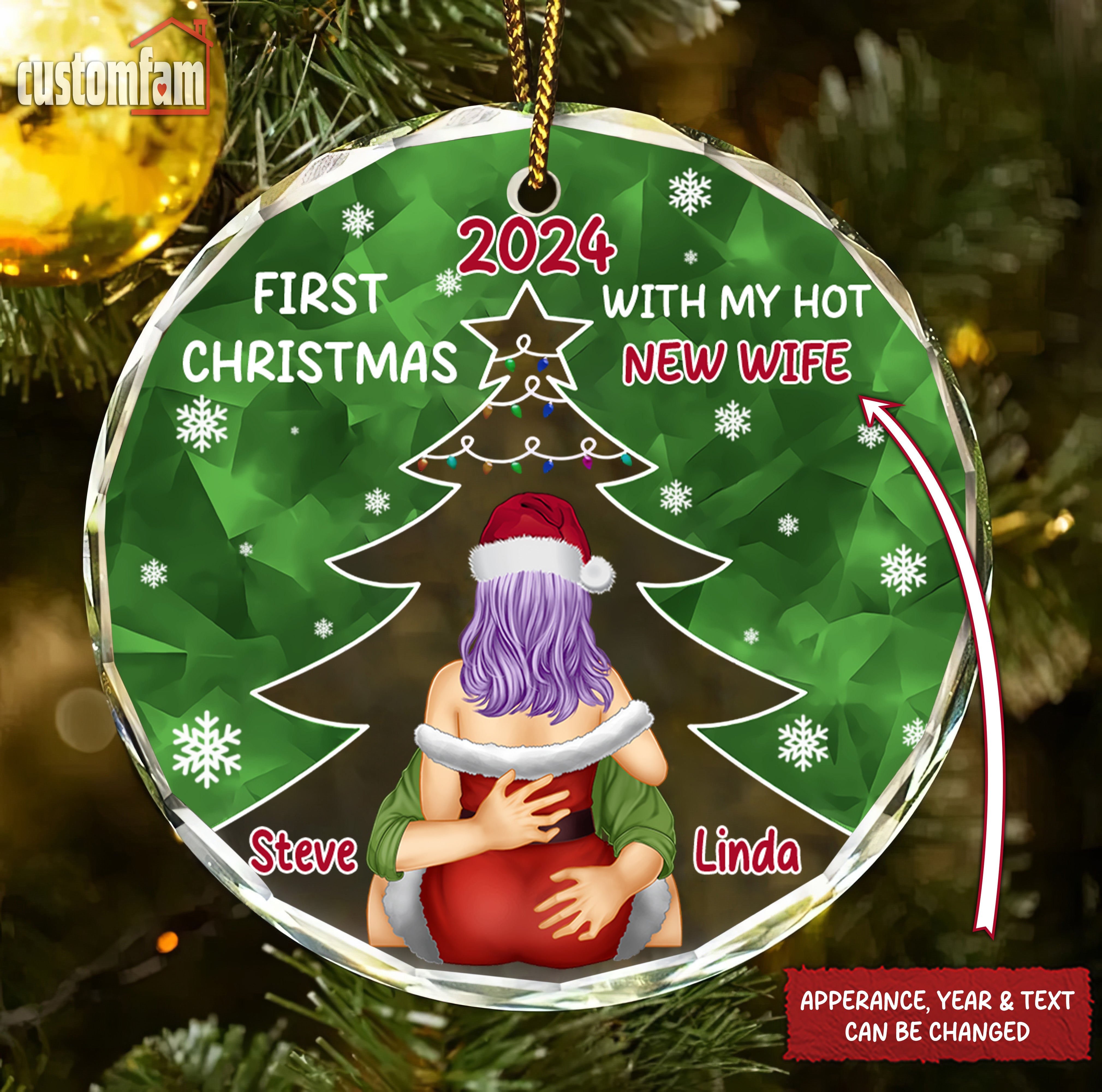 First Christmas With My Hot New Wife Naughty Couple Glass Ornament, Gift For Couple