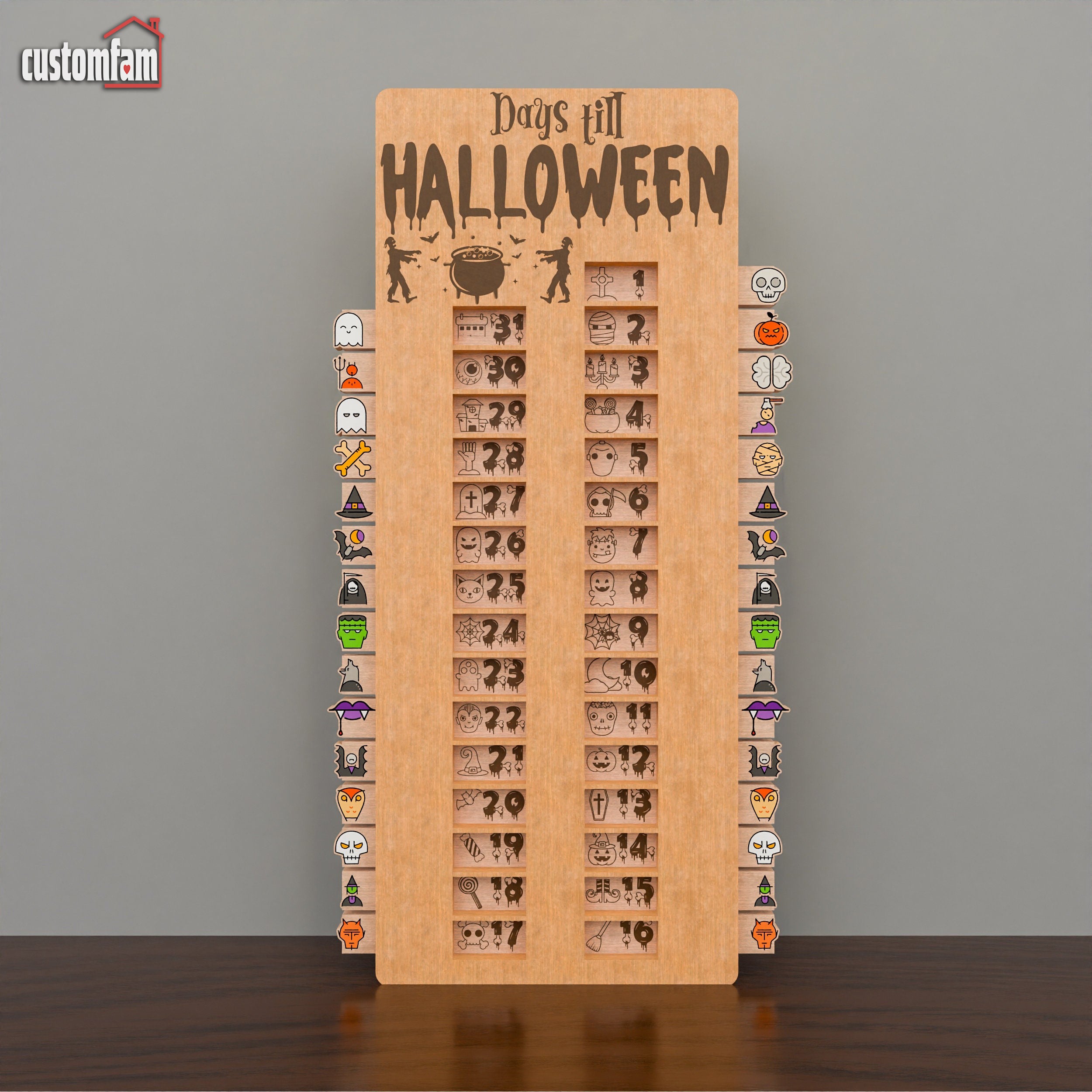 Days Till Halloween Countdown Wooden Sign, Funny Spooky Halloween Advent Calendar