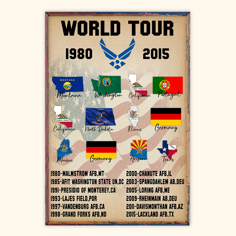 Veteran Custom Poster Military World Tour Personalized Gift, Veteran Gift