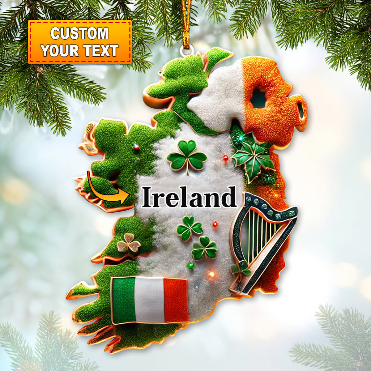 Ireland Map Christmas Ornament, Custom Ireland Map Ornament, Christmas Gift for Ireland Lovers