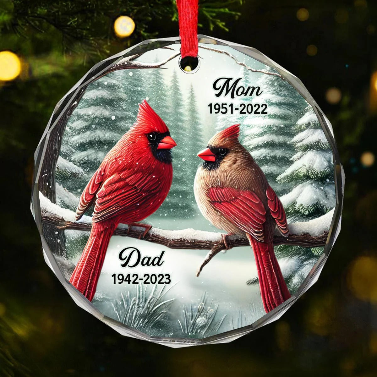 Personalized Cardinal Memorial Christmas Glass Ornament, Gifts For Lost Loved Ones