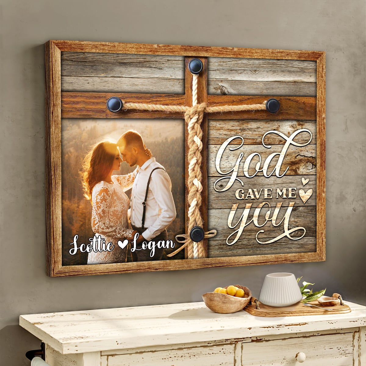 God Gave Me You Personalized Couple Photo Canvas Wall Art, Wedding Anniversary Gift