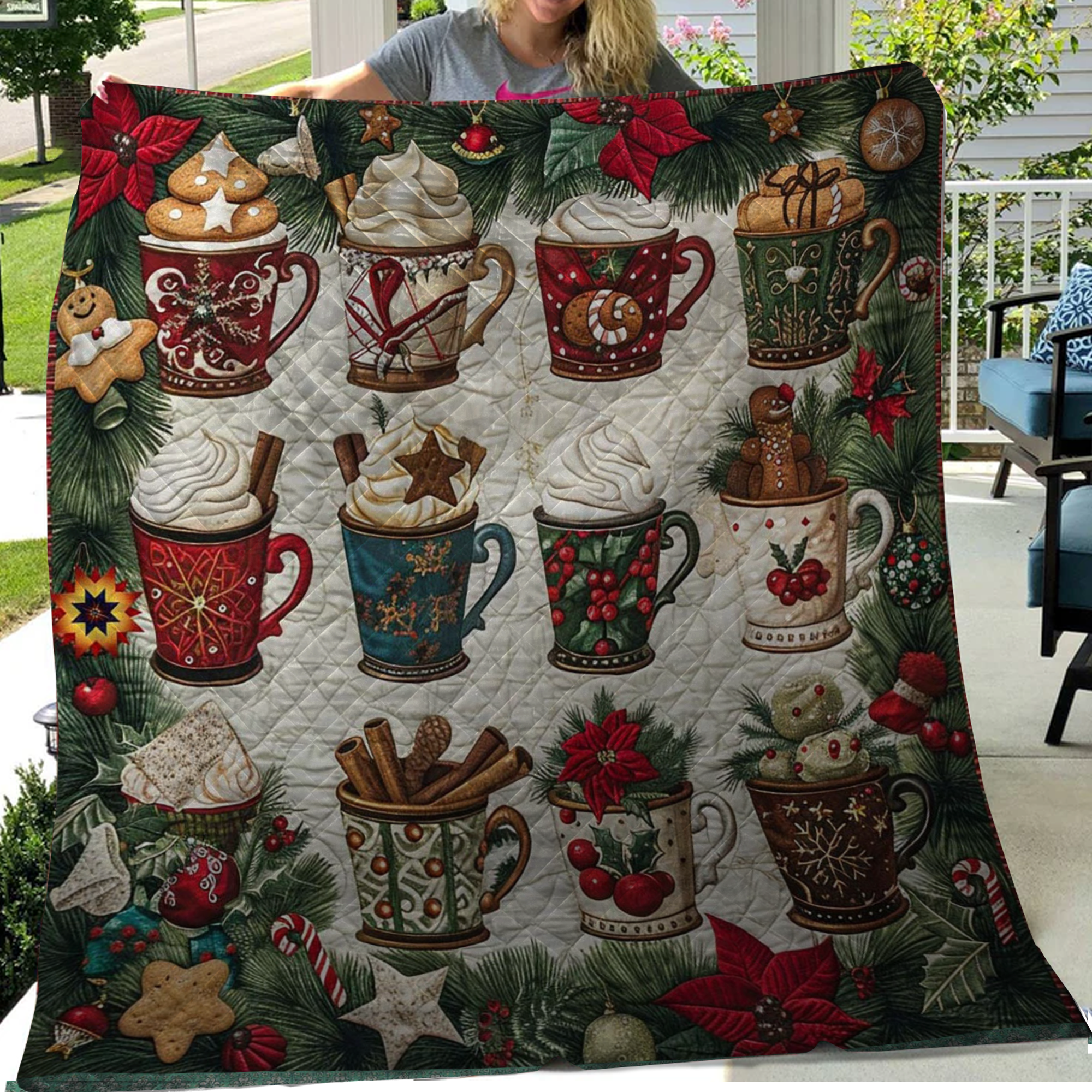 Hot Cocoa Marshmallow Christmas Blanket, Bedroom Decor, Christmas Gifts