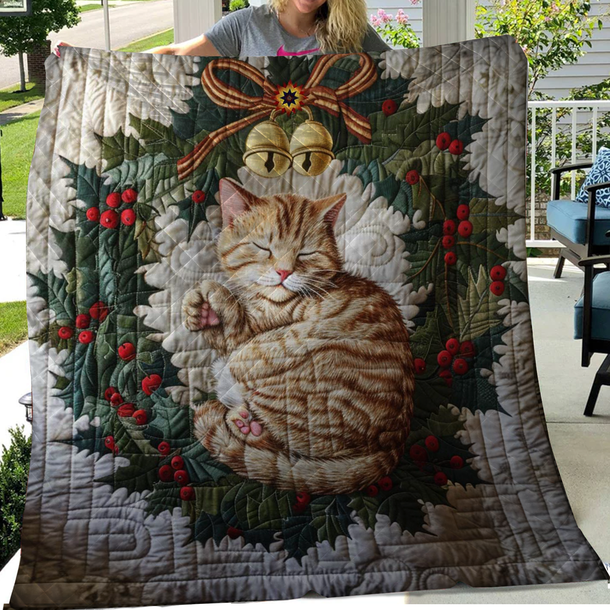 Cute Ginger Cat Christmas Blanket, Bedroom Decor, Gift For Cat Lovers