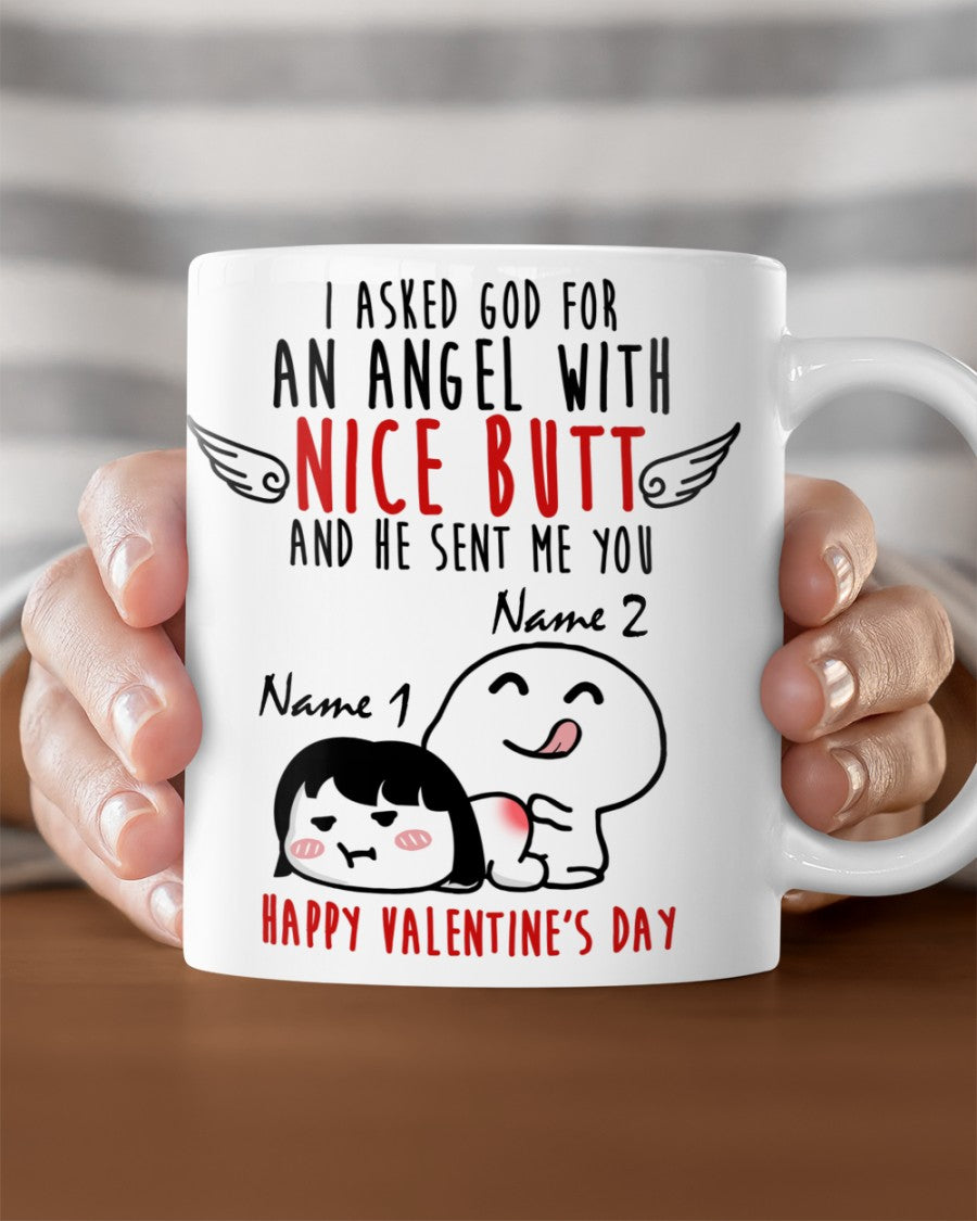 I Asked God Custom Funny Couple Mugs, Valentine Coffee Mug, Gift For Couple