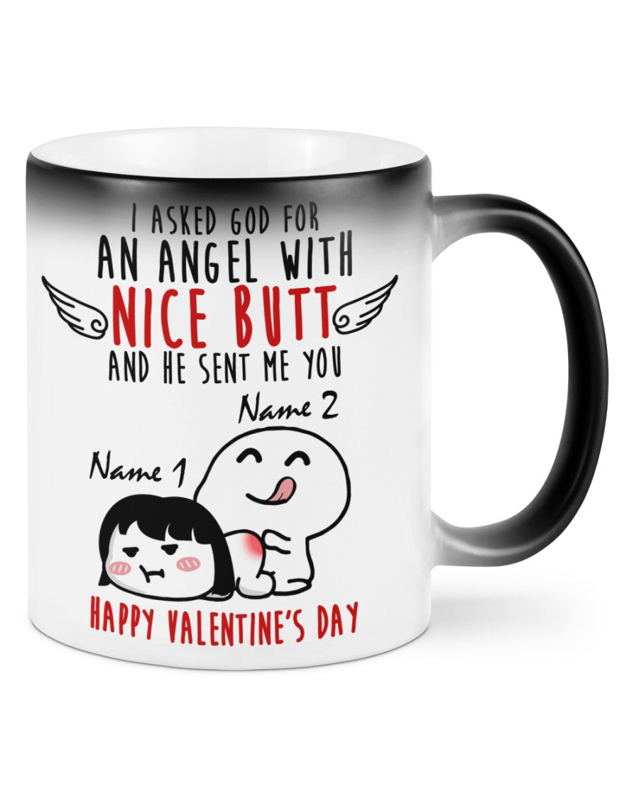 I Asked God Custom Funny Couple Changing Mugs, Valentine Coffee Mug, Gift For Couple