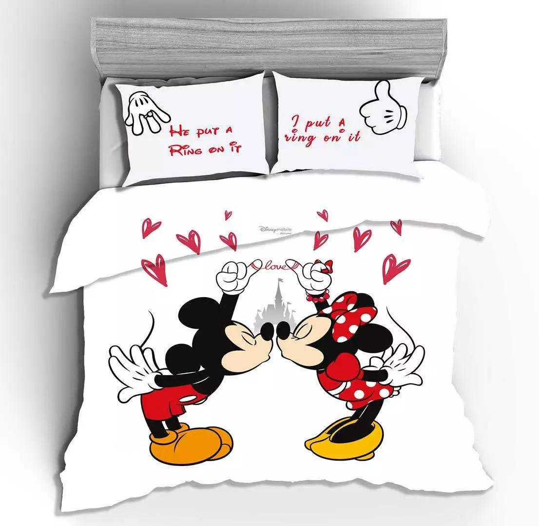 Mickey and Minnie Mouse Couple Kissing Bedding Sets, Cartoon Couple Bedding Set, Valentine Bedding, Couple Valentine Gift