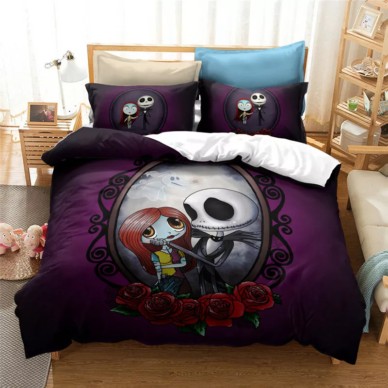 The Nightmare Before Christmas Quilt Bed Sets, Couple Bedding Set, Jack & Sally Bedding Set, Couple Valentine Gift