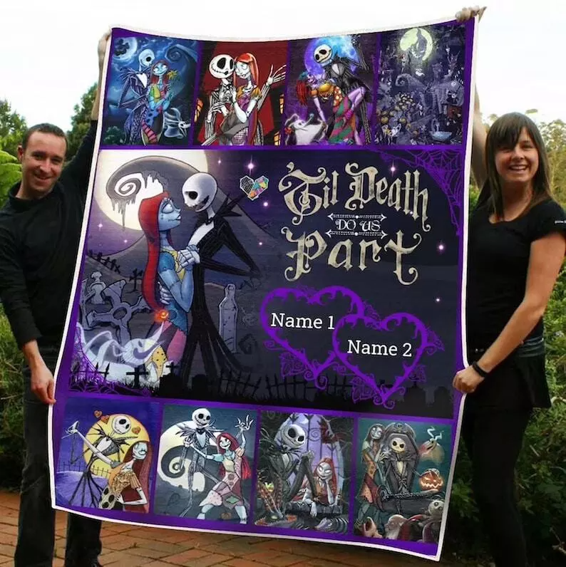 Jack & Sally Till Death Do Us Part Blanket, Valentine Blanket, Valentines Fleece Blanket, Couple Valentine Gift