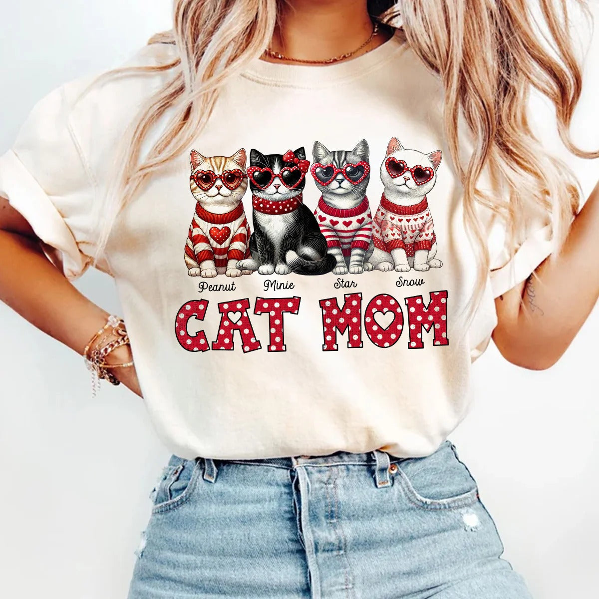 Personalized Cat Mom T-Shirt, Cat Moms Gift, Gift for Cat Lovers