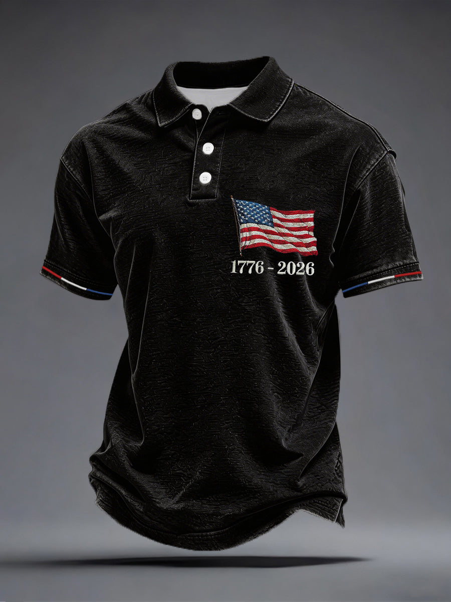 America 250 Patriotic Shirt Men's USA 1776-2026 Print Polo Shirt 4th Of July Shirt