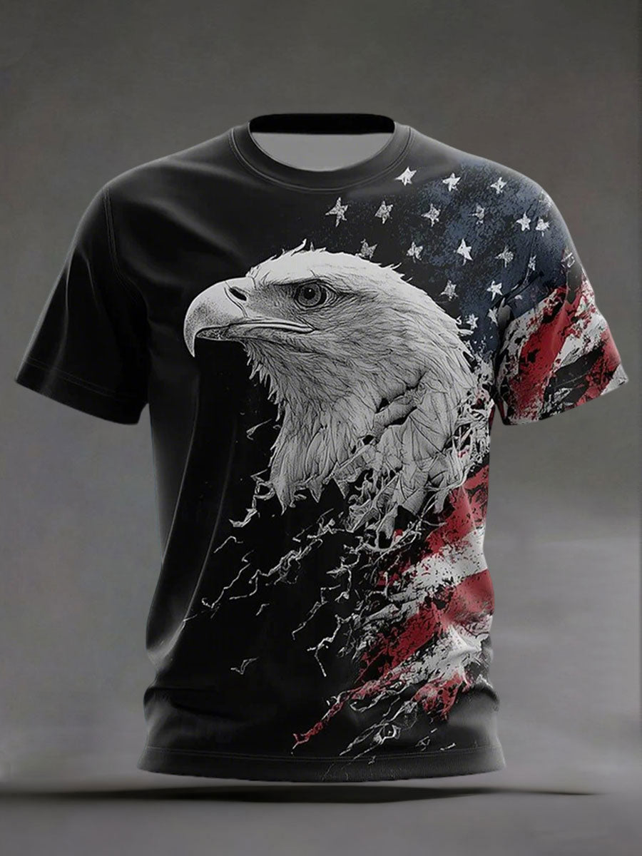 Vintage America 250 Patriotic Shirt Men's American Eagle Printed Casual T-Shirt 4th Of July Shirt