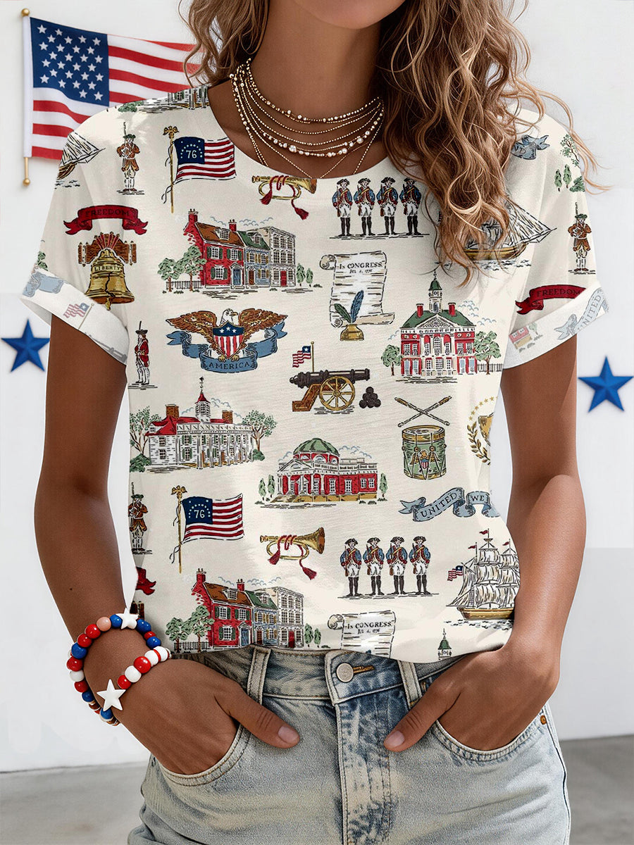 America’s 250th Anniversary Shirt Women's Independence Day Inspired Print T-Shirt 4th Of July Shirt