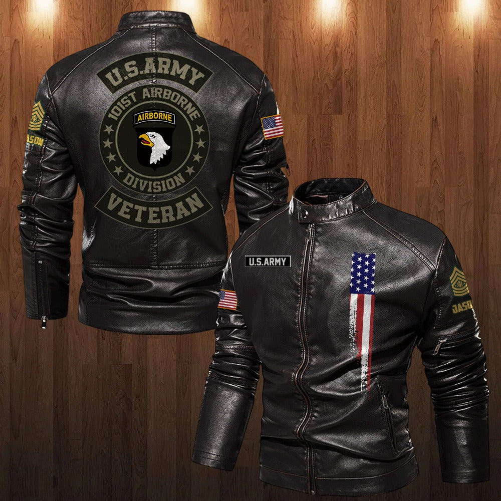 Veteran Custom Leather Jacket Divisions and Ranks Personalized Gift, Veteran Day Gift