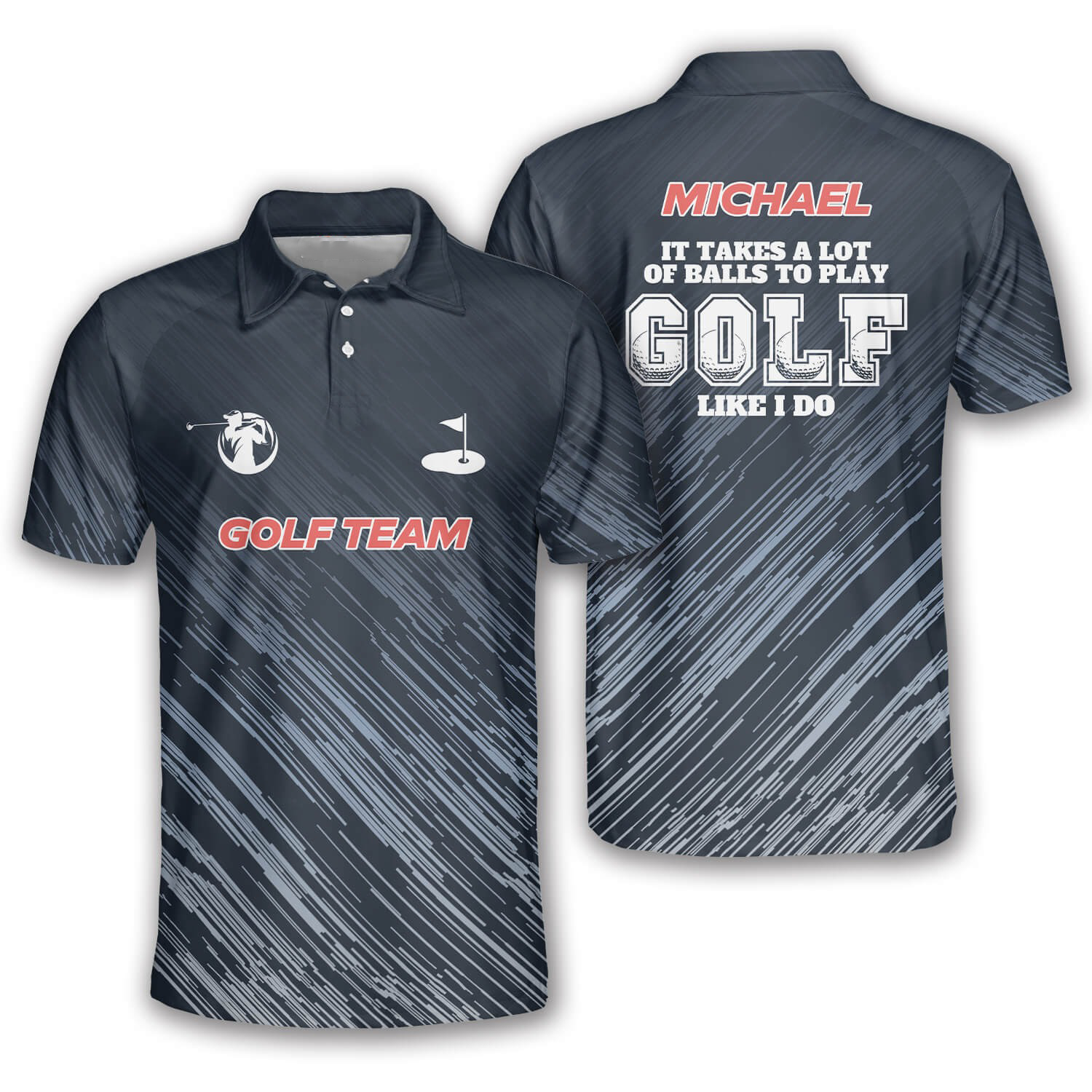 Abstract Silver Meteor Custom Golf Polo Shirts For Men, Long Sleeve Golf Shirts, Golf Lovers Gift