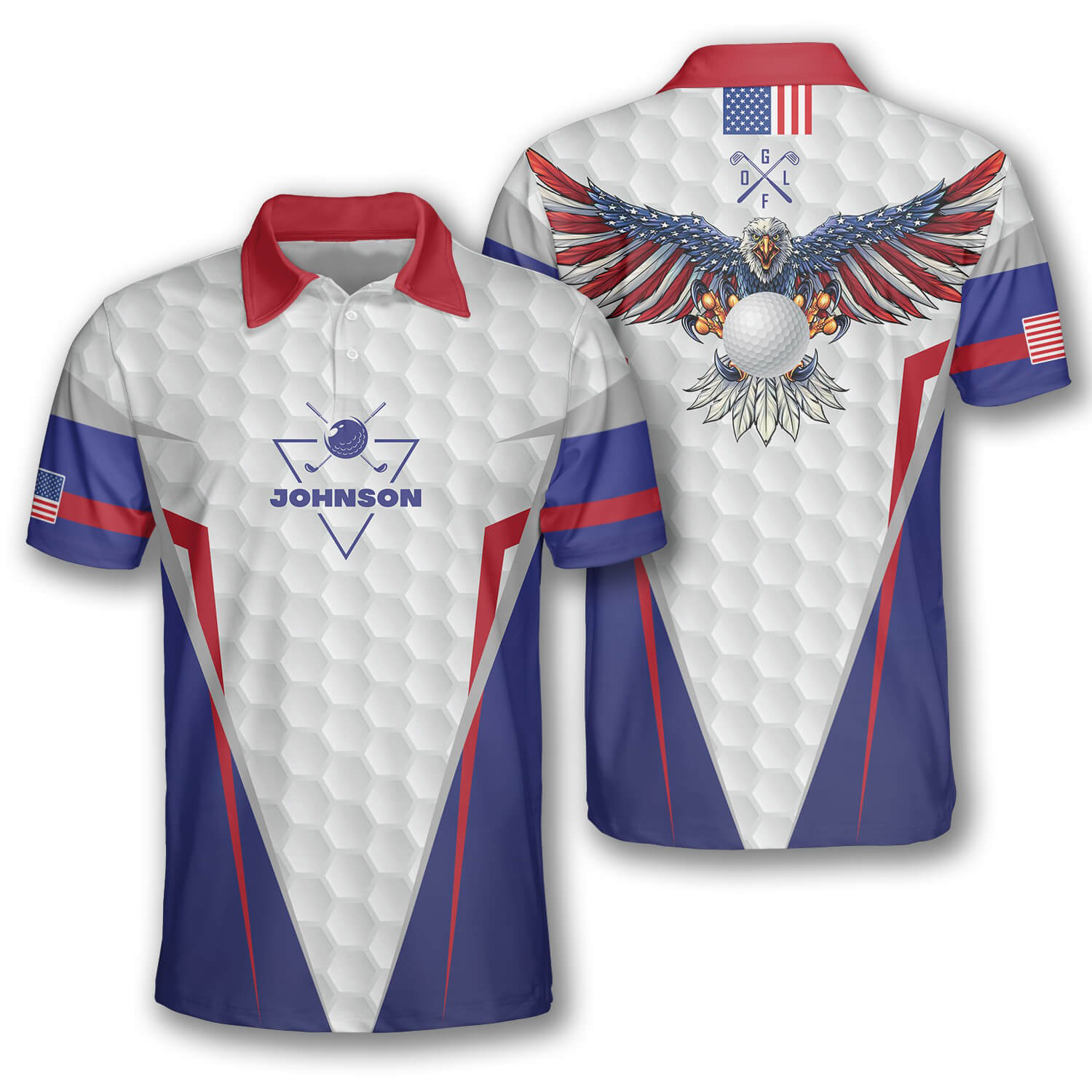 Patriotic American Flag Eagle Sports Style Custom Golf Polo Shirts for Men, Long Sleeve Golf Shirts, Golf Lovers Gift