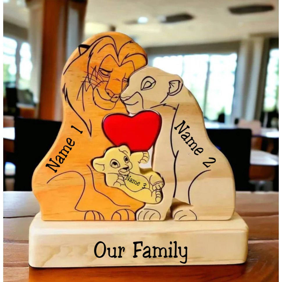 Family Lions 3 Members Custom Engraved Wooden Puzzle, Family Gifts