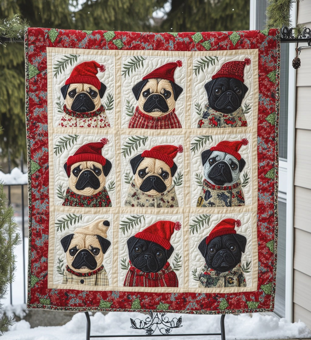 Pug Christmas Blanket, Bedroom Decor, Gift For Dog Lovers