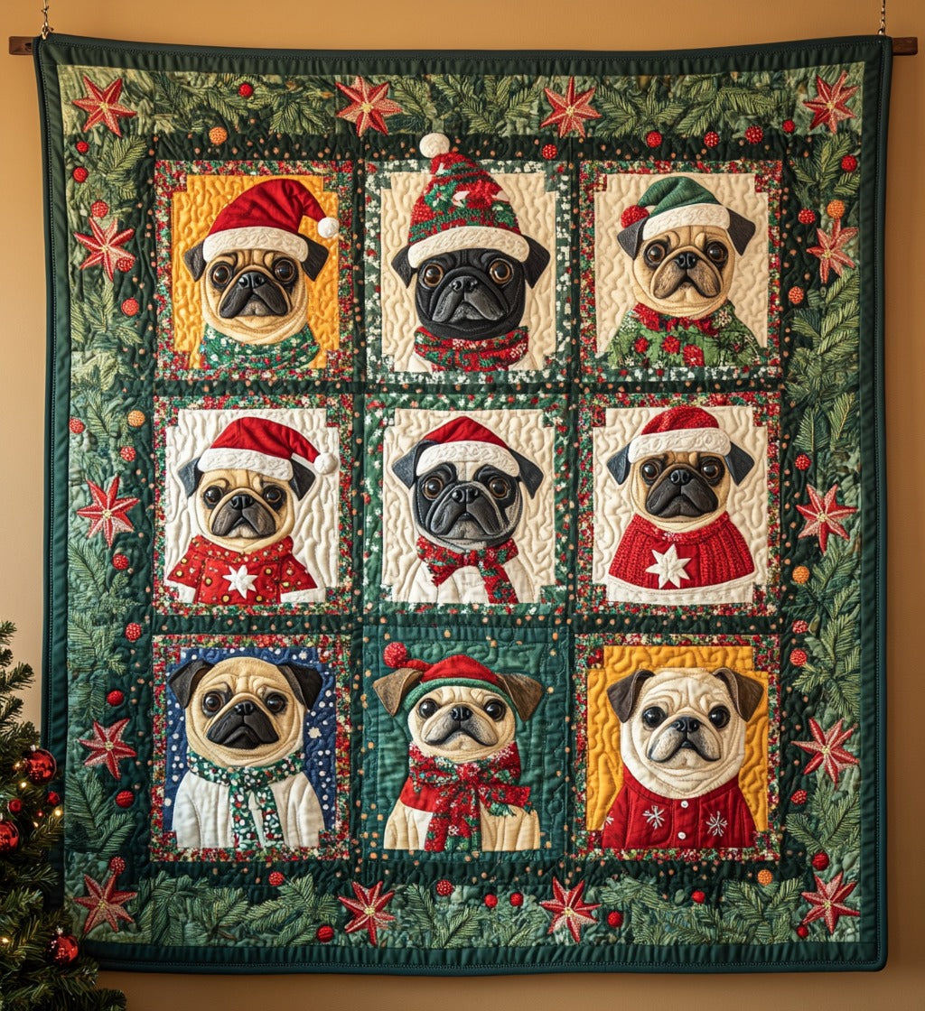 Vintage Pug Christmas Blanket, Bedroom Decor, Gift For Dog Lovers