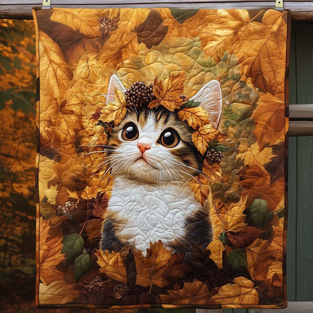 Autumn Kitten Cat Art Blanket, Bedroom Decor, Gift For Cat Lovers