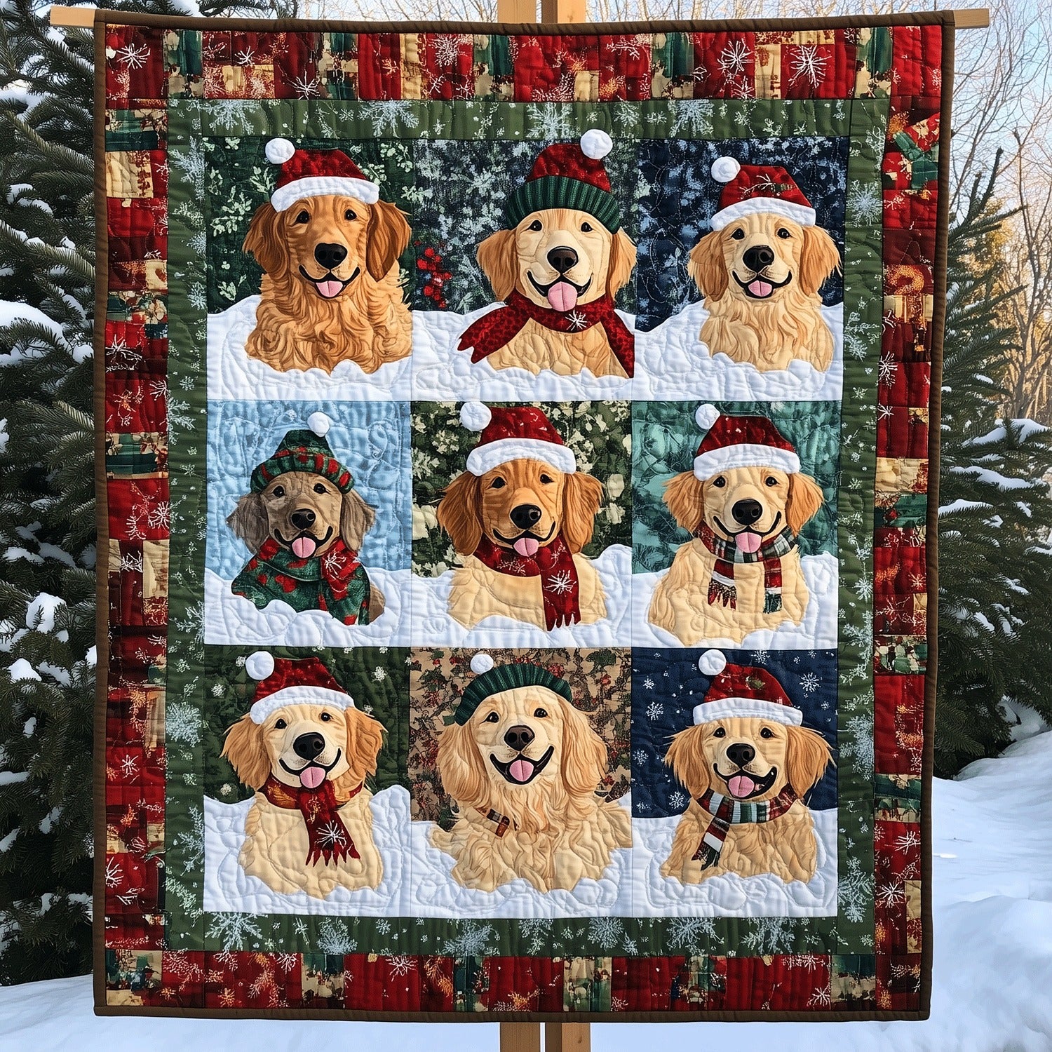 Golden Retriever Christmas Blanket, Bedroom Decor, Gift For Dog Lovers