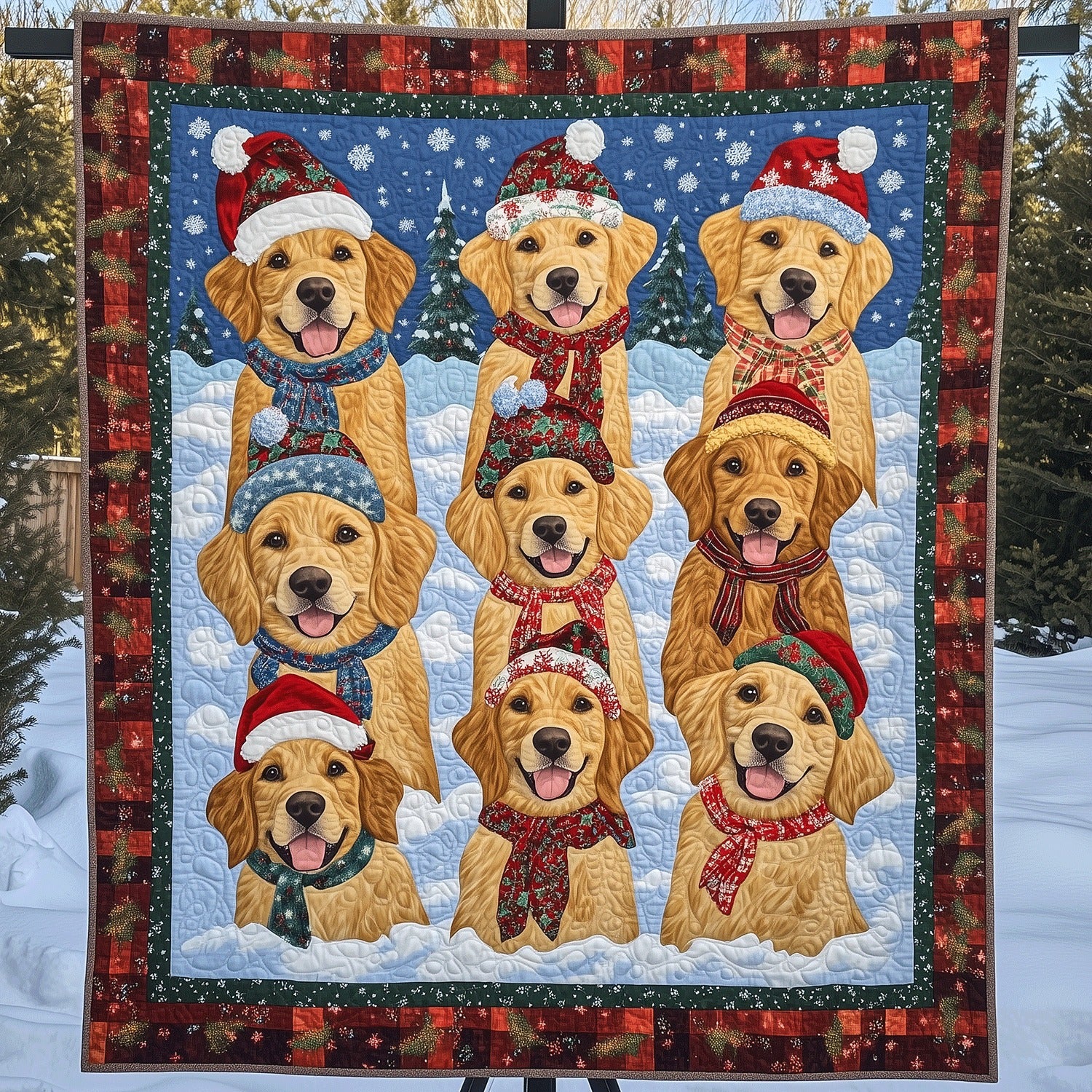 Golden Retriever Christmas Blanket, Bedroom Decor, Gift For Dog Owners