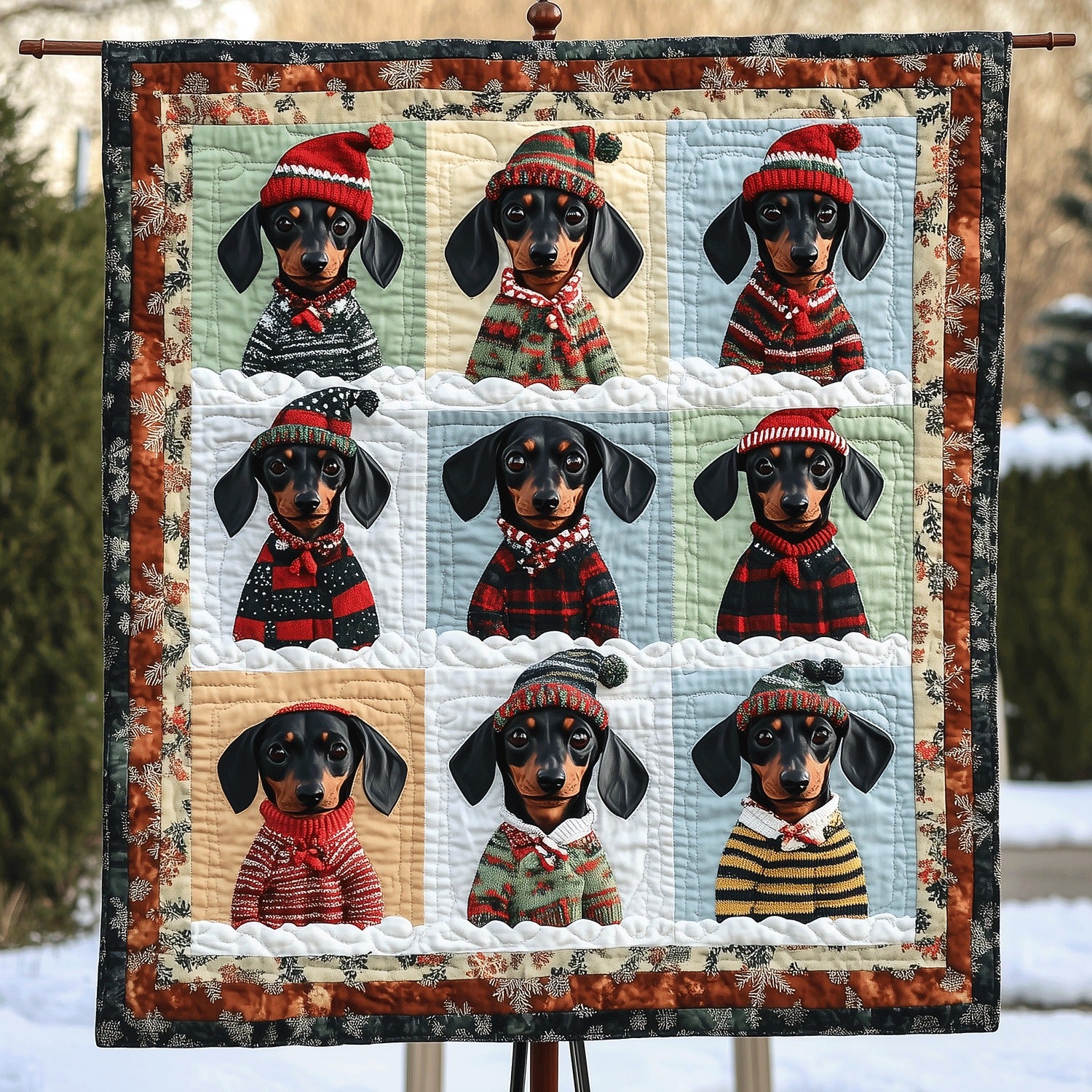 Cute Dachshund Christmas Blanket, Bedroom Decor, Gift For Dog Lovers