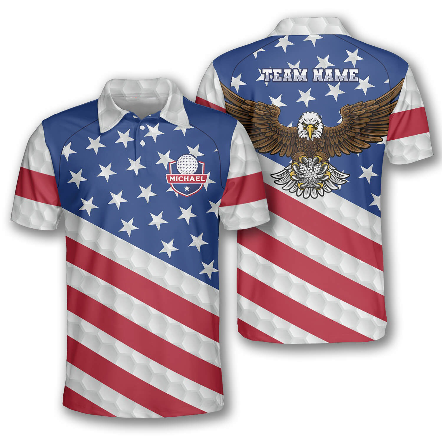 Patriotic American Flag Eagle Custom Golf Polo Shirts for Men, Long Sleeve Golf Shirts, Golf Lovers Gift