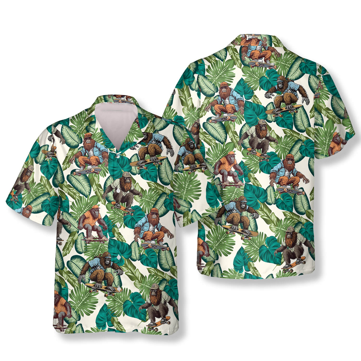 Tropical Skater Bigfoot Hawaiian Shirts, Long Sleeve Golf Shirts, Golf Lovers Gift
