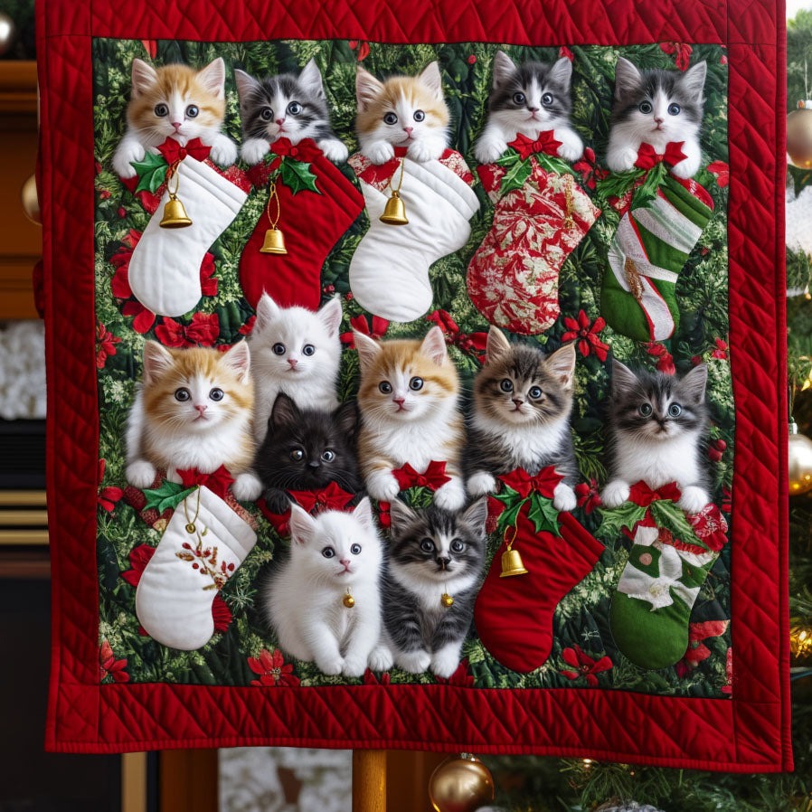 Christmas Kitten Cat Art Blanket, Bedroom Decor, Gift For Cat Lovers