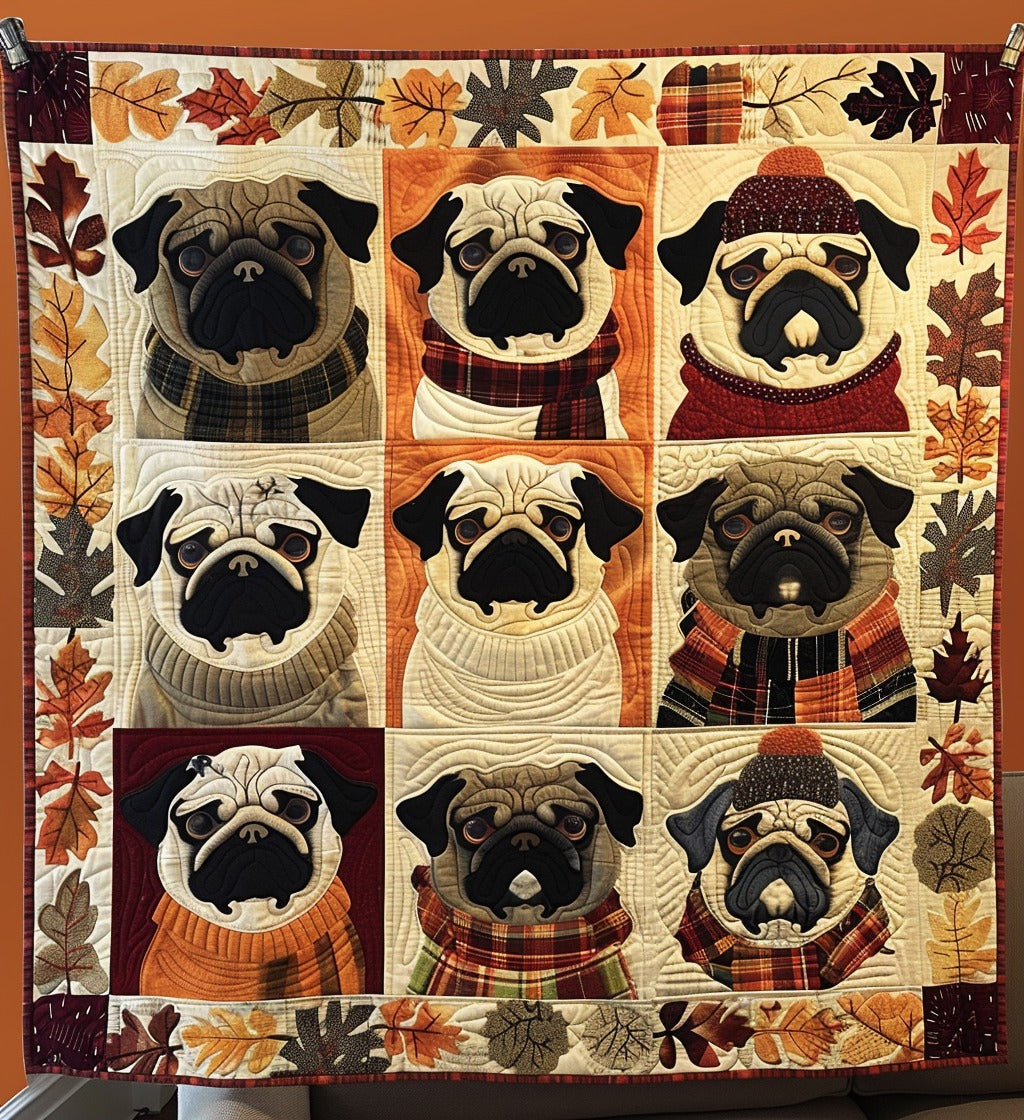 Autumn Cute Pug Art Blanket, Bedroom Decor, Gift For Dog Lovers