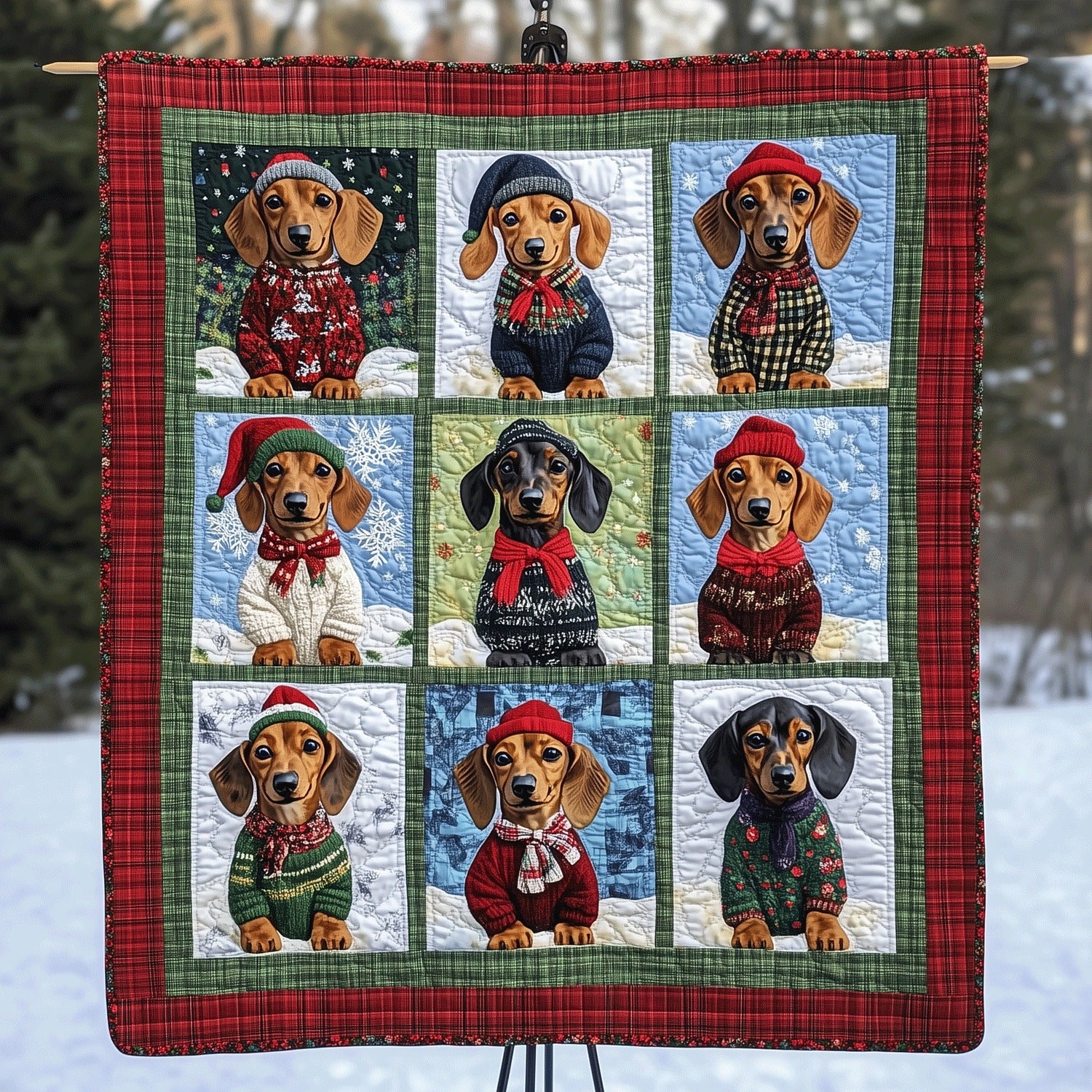 Winter Dachshund Art Blanket, Bedroom Decor, Gift For Dog Lovers