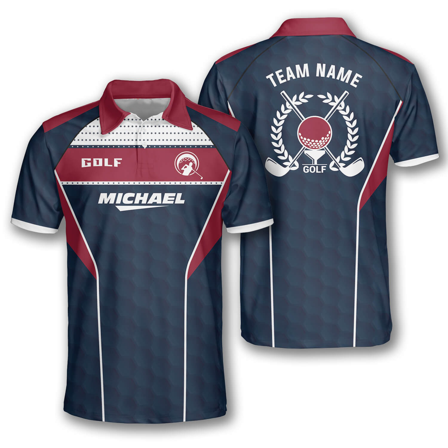 Patriotic Blue Sports Style Custom Golf Polo Shirts for Men, Long Sleeve Golf Shirts, Golf Lovers Gift