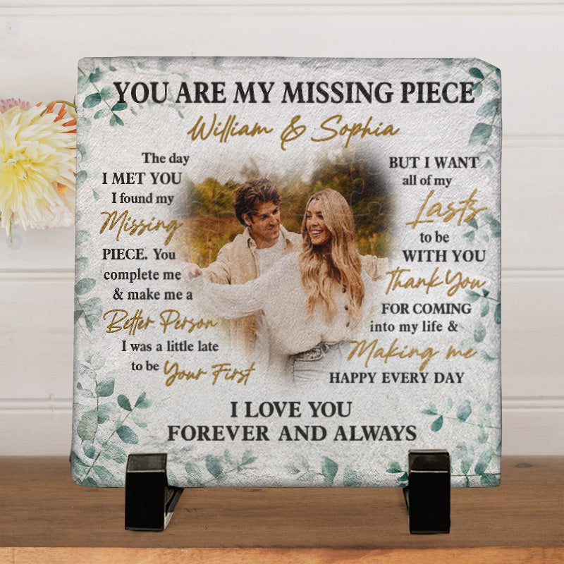 You Are My Missing Piece Custom Photo Square Shaped Stone With Stand, Gifts For Couple