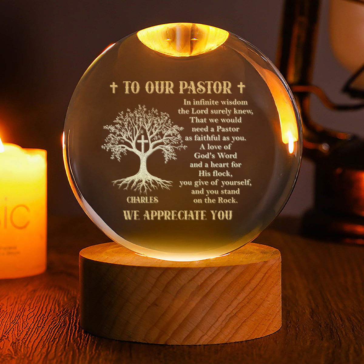 Pastor Appreciation Crystal Lamp, Christian Gifts, Christ Decor