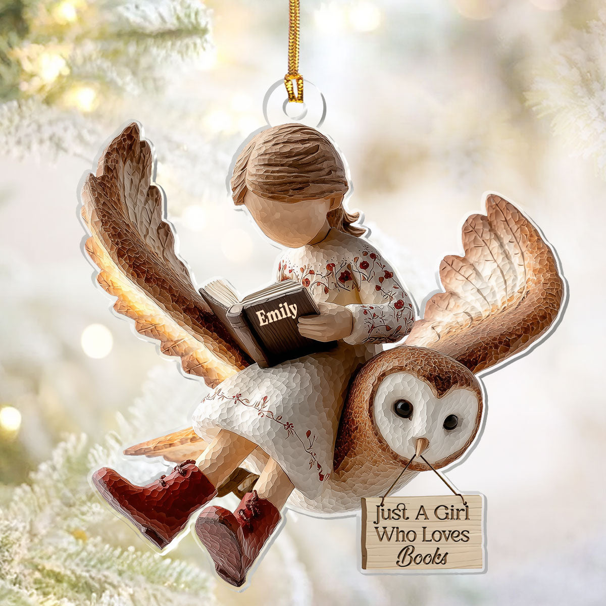 Books Lovers With The Little Owl Acrylic Ornament, Book Lovers Ornament, Gift For Reader