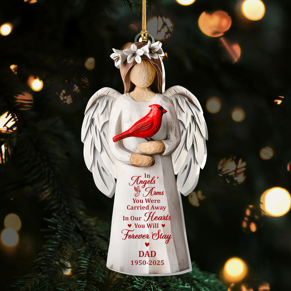 In Angels' Arms Memorial Christmas Ornament, Custom Memorial Cardinal Acrylic Ornament, Remembrance Ornament
