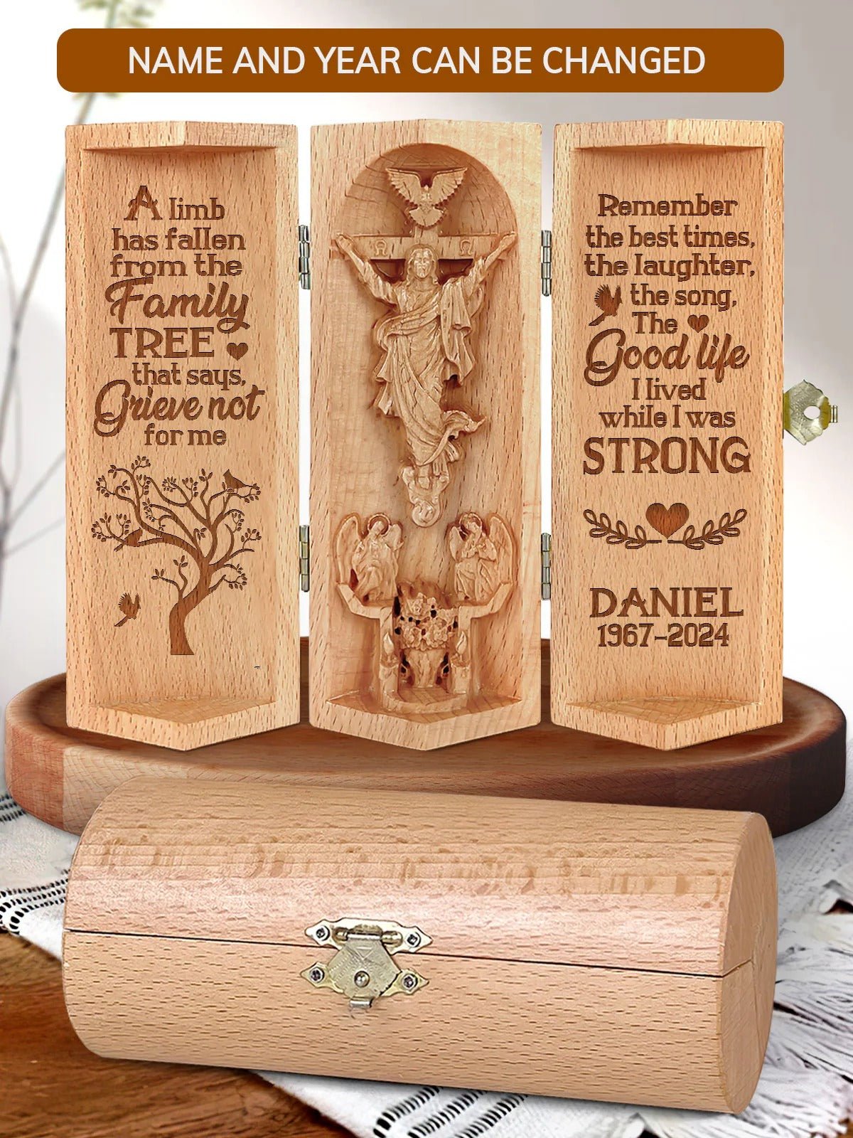 A Limb Has Fallen From The Family Tree Personalized Openable Wooden Cylinder Sculpture of Jesus Christ, Christ Decor