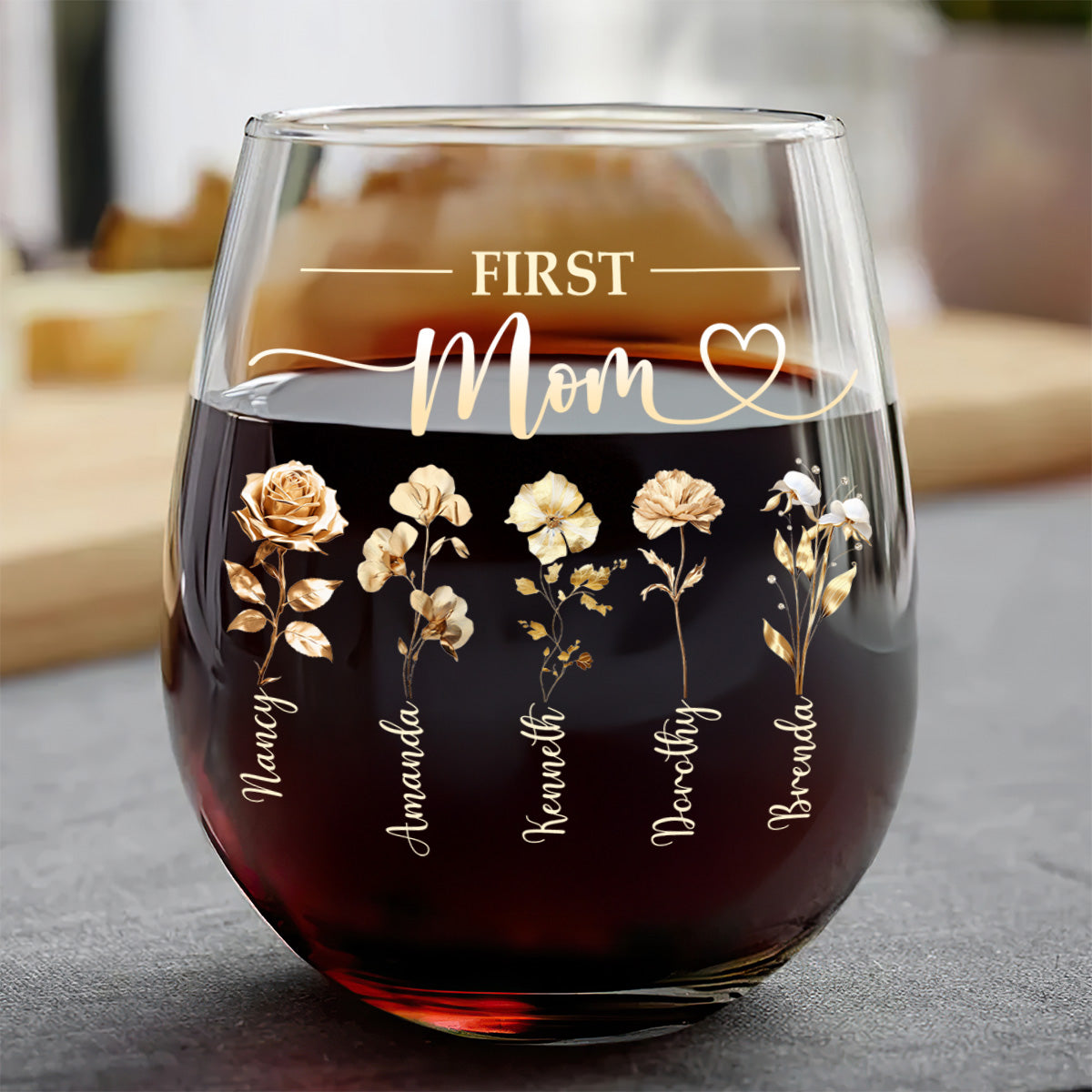 First Mom Now Grandma Personalized Stemless Wine Glass, Mother's Day Gift